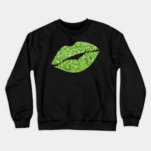 Green Faux Glitter Lips Crewneck Sweatshirt by Felicity-K